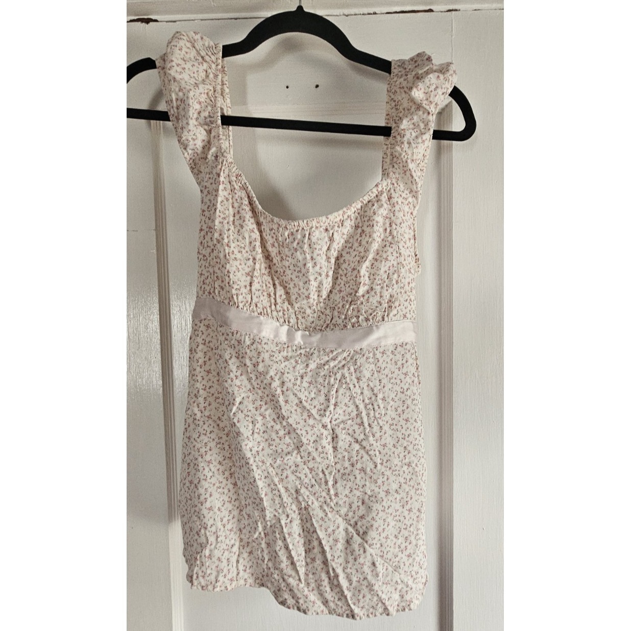 Hollister Pink Floral Ribbon Waist Tie Square Neck Smocked Back Top Womens Xl